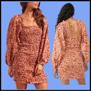 Floral Smocked Dress with Puff Sleeves